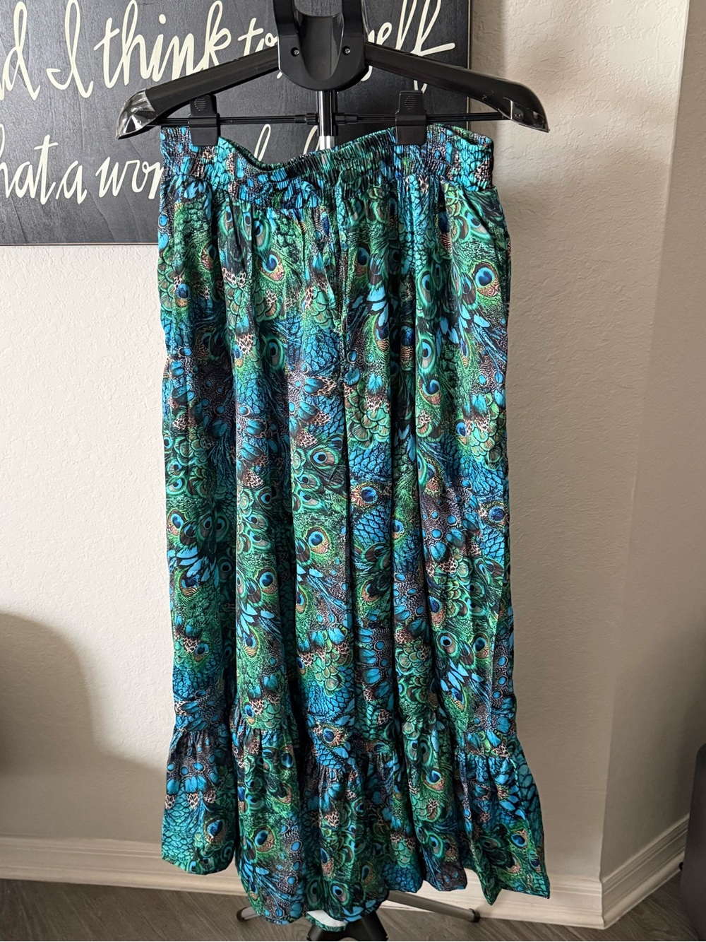 A Rare Bird Peacock Print Palazzo Pants NEW